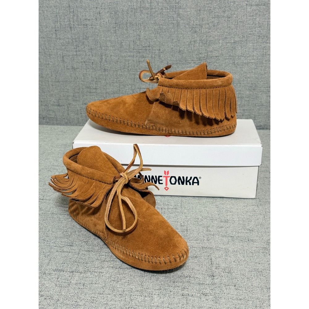 Minnetonka 482 Womens Brown Suede Fringe Softsole Moccasin Boots Size 6.5